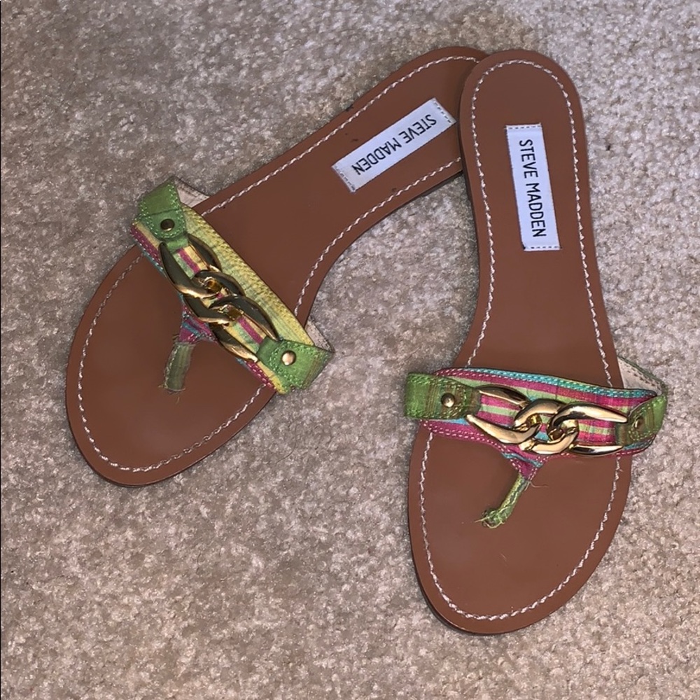 Steve Madden Pink and Green Sandals with Gold Chain